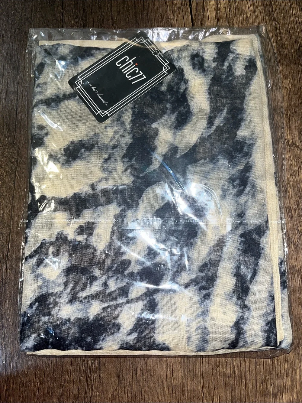 chic Black and Cream Marble-Print Sheer Wrap Scarf 68 long x 38 inches wide